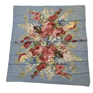 Vintage Ralph Lauren Melissa Blue Floral Silk Scarf Romantic Victorian 35" Pink